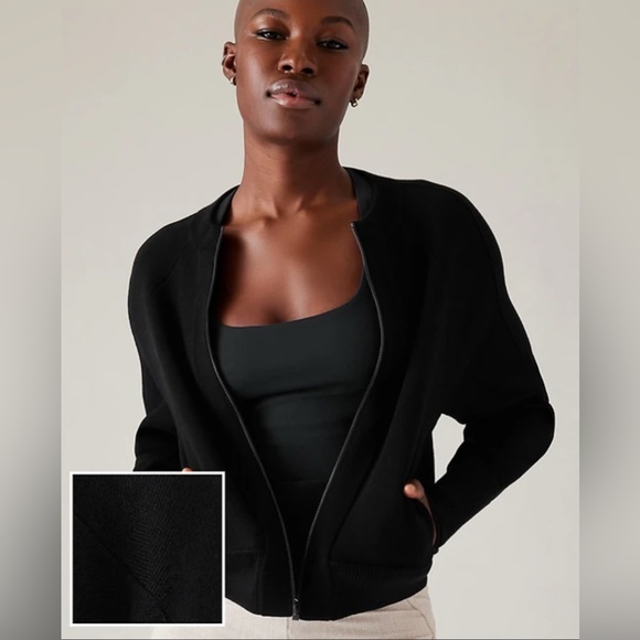 Athleta Jackets & Blazers - Athleta Sequoia black full zip sweater jacket ladies size‎ S